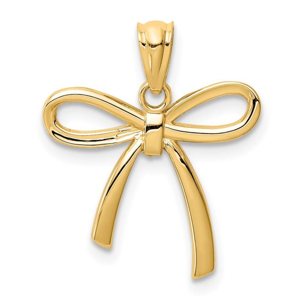 14K Yellow Gold Polished Ribbon Bow Pendant, 17mm (5/8 inch)
